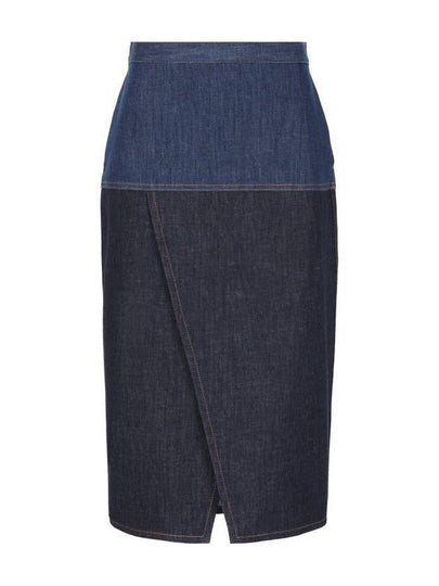 Two Tone Denim Pencil Skirt Blue - FENDI - BALAAN 2