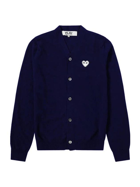 White Heart Waffen V-neck Cardigan Navy - COMME DES GARCONS PLAY - BALAAN 1