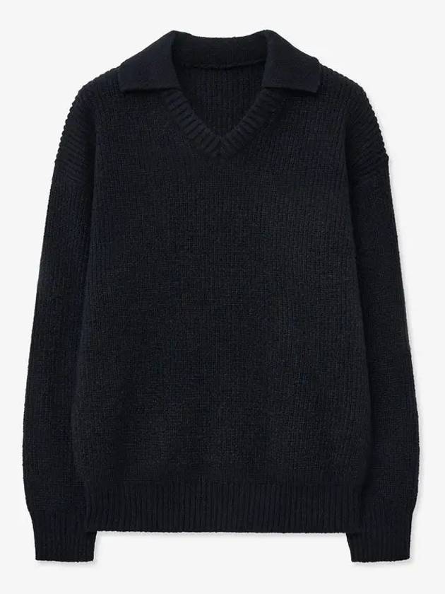 Open collar V neck knit black - BLONDNINE - BALAAN 6