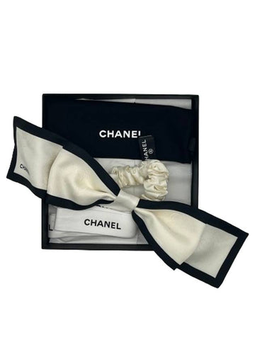 W Hair Accessories Silk Twill Ecru Black - CHANEL - BALAAN 1