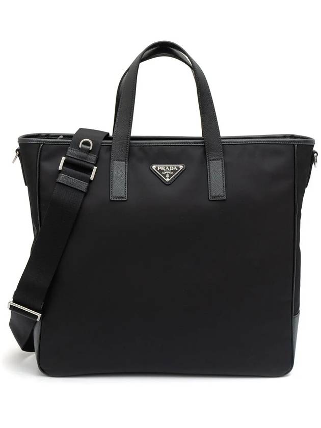 Re-Nylon Saffiano Leather Tote Bag Black - PRADA - BALAAN 3