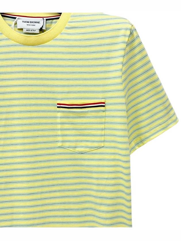 Striped Jersey Pocket Short Sleeve T-Shirt Green Yellow - THOM BROWNE - BALAAN 4