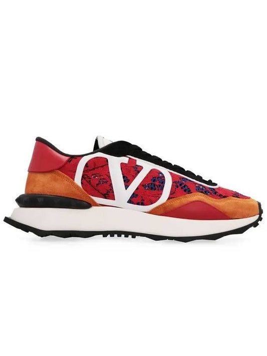 V Logo Signature Lace Runner Low Top Sneakers Red - VALENTINO - BALAAN.