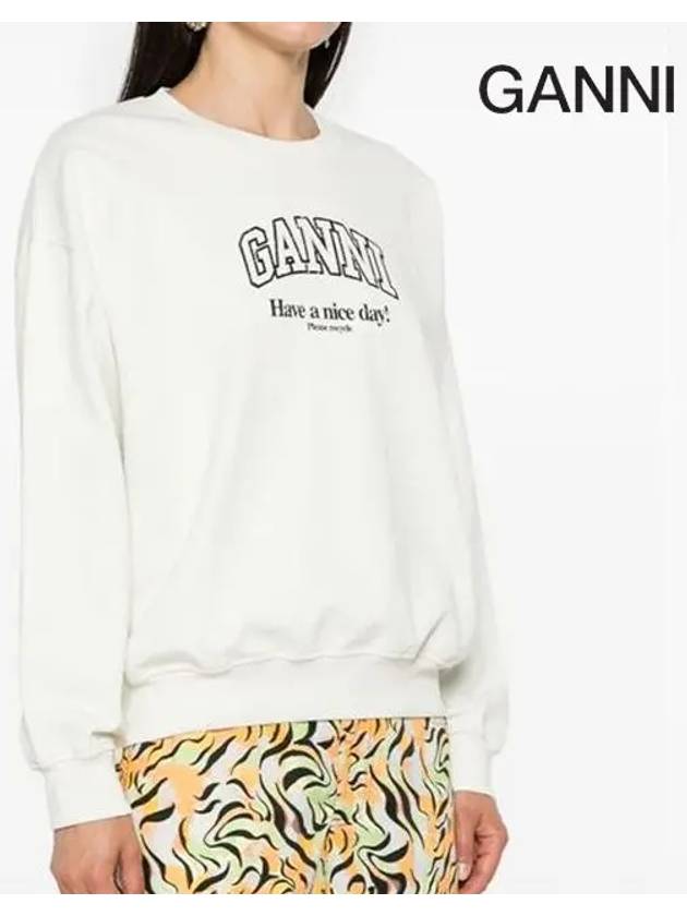 Logo Print Cotton Sweatshirt Beige - GANNI - BALAAN 7