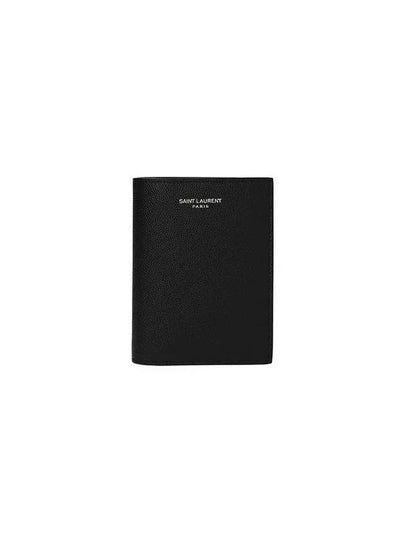 Logo Grain Leather Half Wallet Black - SAINT LAURENT - BALAAN 2