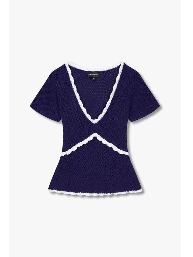 Women s Scallop Trim Crochet Knit Light Navy - EMPORIO ARMANI - BALAAN 1