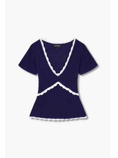 Women s Scallop Trim Crochet Knit Light Navy - EMPORIO ARMANI - BALAAN 1