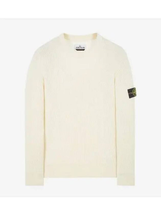 Wappen Patch Crew Neck Ribbed Wool Knit Top Beige - STONE ISLAND - BALAAN 2