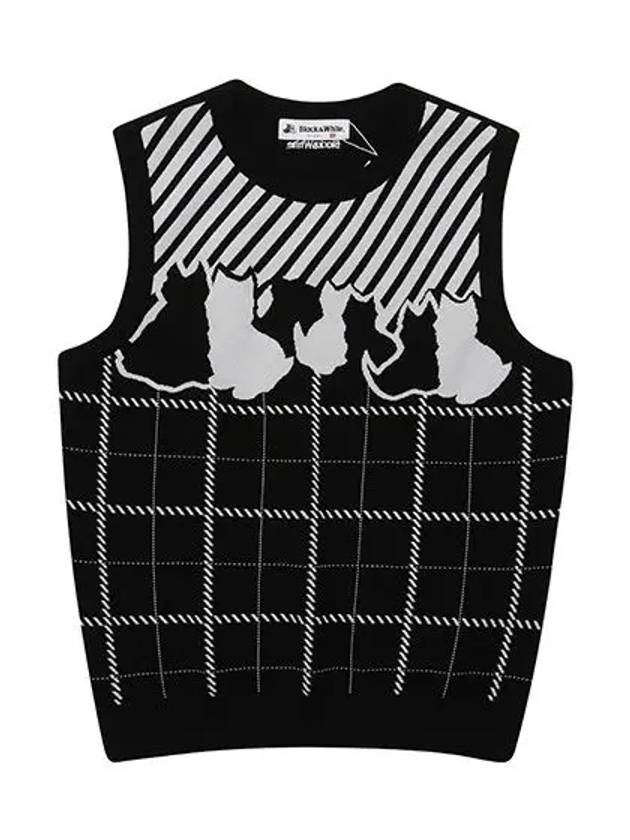 Terrier Jagguard Round Knit Vest 2004LZVRBLACK - BLACK&WHITE - BALAAN 2