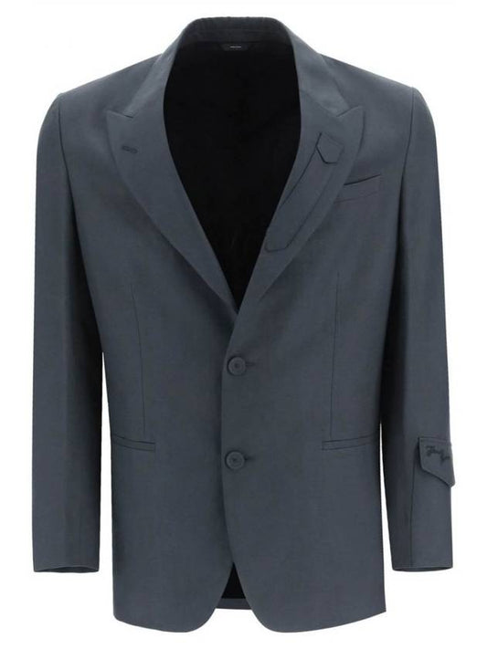 Men's Linen Blend Blazer Jacket Grey - FENDI - BALAAN 1