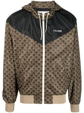 Men's Monogram Nylon Hooded Jacket Beige Black - CELINE - BALAAN 1