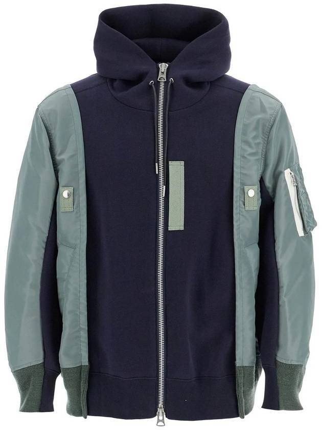 Sweat Zip-Up Hoodie Navy Khaki - SACAI - BALAAN 1