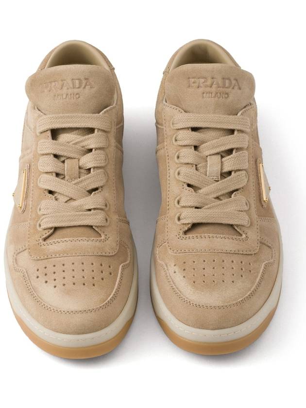 Downtown Suede Low Top Sneakers Ecru - PRADA - BALAAN 5