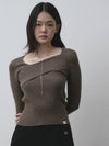 Diagonal neckline slim ribbed knit Cocoa - THE GREEN LAB - BALAAN 6