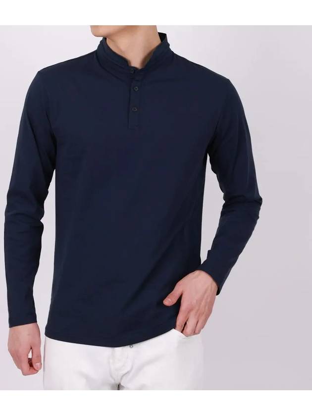 Henry neck navy long sleeve t-shirt TEE172 - IKALOOOK - BALAAN 2