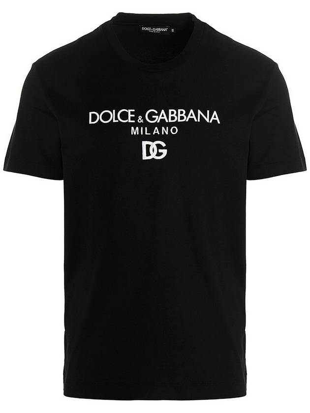 Men's Embroidered Logo Cotton Short Sleeve T-Shirt Black - DOLCE&GABBANA - BALAAN 1