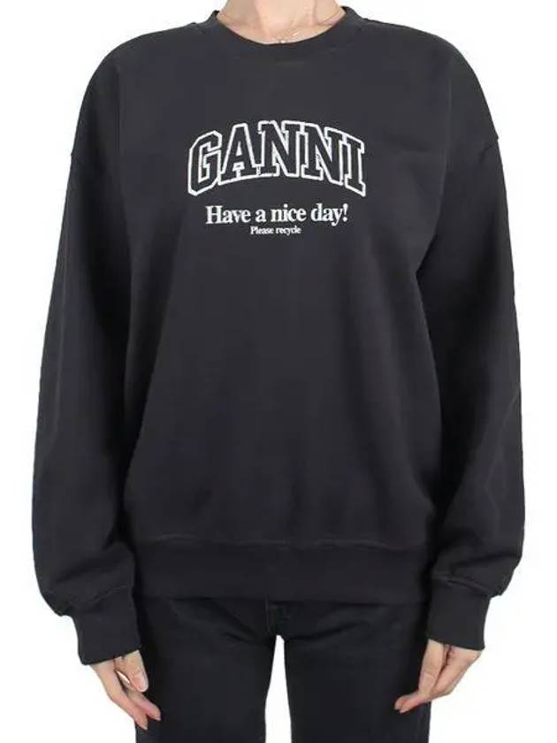 Isoli Oversized Cotton Sweatshirt Black - GANNI - BALAAN 2