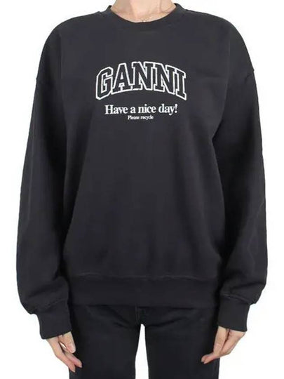 Isoli Oversized Cotton Sweatshirt Black - GANNI - BALAAN 2