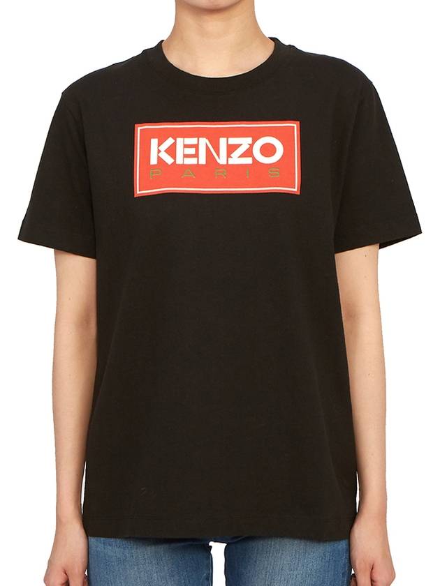 Women's Paris Logo Loose Cotton Short Sleeved T-Shirt Black - KENZO - BALAAN 2