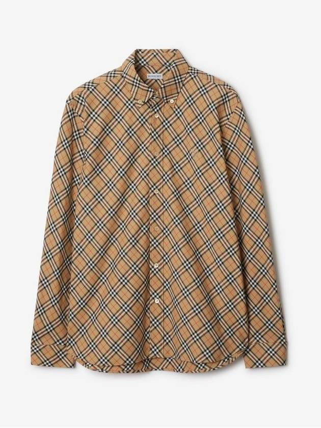 B Shield Embroidered Check Cotton Long Sleeve Shirt Sand - BURBERRY - BALAAN 2