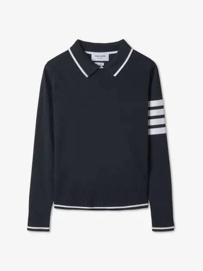 Women's Tipping Jersey Viscose Polo Shirt Navy - THOM BROWNE - BALAAN 2