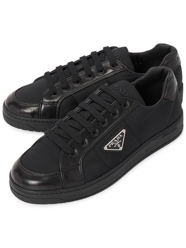 Downtown Nappa Leather Re-Nylon Low Top Sneakers Black - PRADA - BALAAN 1