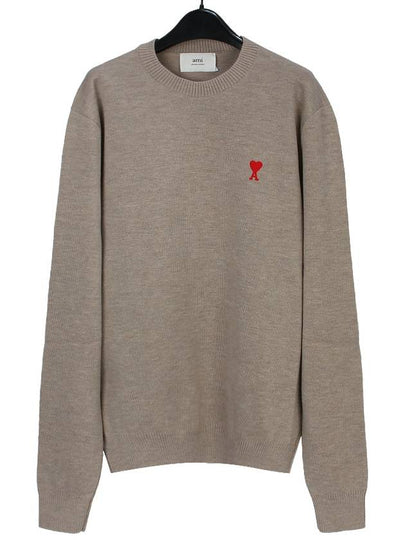 Men's Mini Heart Logo Merino Wool Knit Top Beige - AMI - BALAAN 2