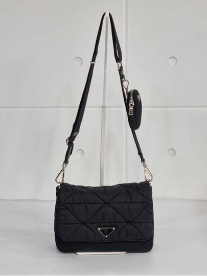 Direx Re Nylon Quilted Padded Medium Shoulder Bag Black Cross - PRADA - BALAAN 2