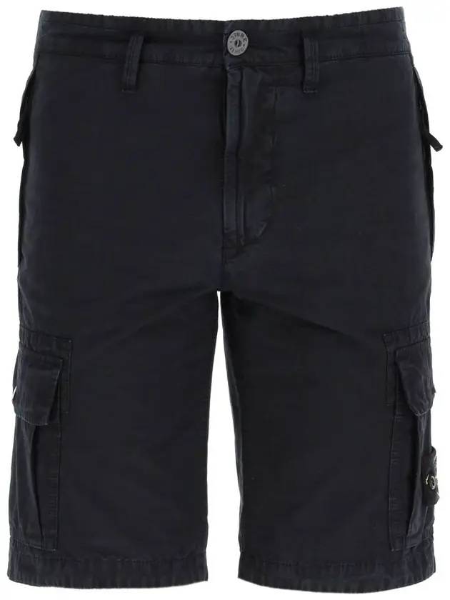 Men's Wappen Patch Pocket Bermuda Cargo Shorts Navy - STONE ISLAND - BALAAN 1