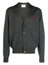 Red Heart Logo Merino Wool Cardigan Heather Grey - AMI - BALAAN 2