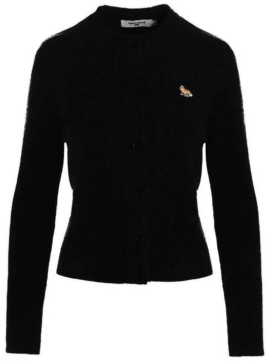 Baby Fox Patch Round Neck Fitted Cardigan Black - MAISON KITSUNE - BALAAN 2