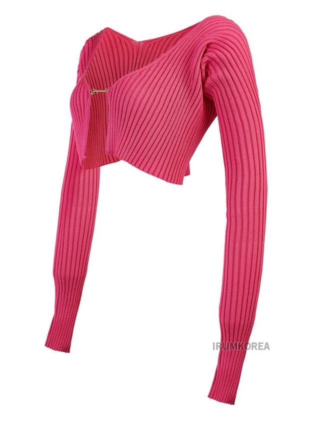 La Maille Pralu Micro Charm Logo Cardigan Pink - JACQUEMUS - BALAAN 3