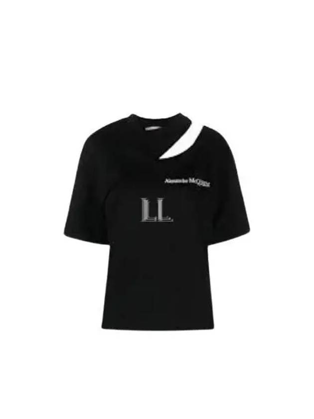 Embroidery Logo Cut-Out Short Sleeve T-Shirt Black - ALEXANDER MCQUEEN - BALAAN 2