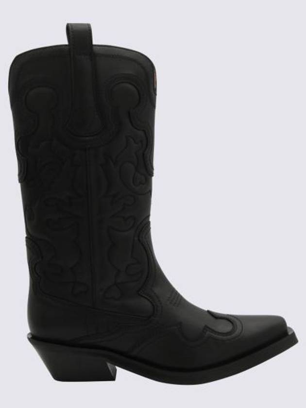 Embroidered Western Leather Mid Boots Black - GANNI - BALAAN 3