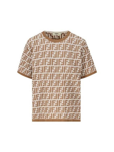 FF Jacquard Short Sleeve T-Shirt Brown - FENDI - BALAAN 1