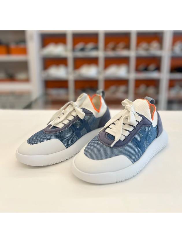 Crew Knit Suede Goatskin Low Top Sneakers Blue - HERMES - BALAAN 2