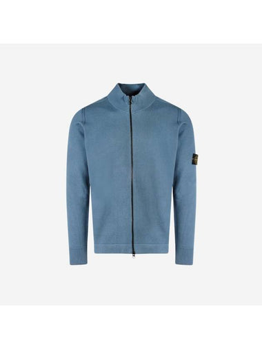 Soft Cotton Knit Zip-Up Jacket Avio Blue - STONE ISLAND - BALAAN 1