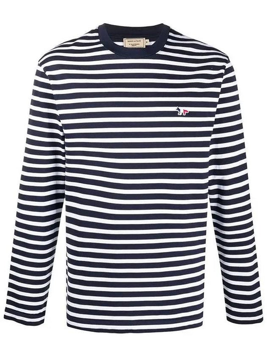 Fox Logo Stripe Long Sleeve T-Shirt Navy - MAISON KITSUNE - BALAAN 2