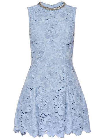 Self Portrait Lace Dress With Shimmering Crystals, Women's, Light Blue - SELF PORTRAIT - BALAAN 1