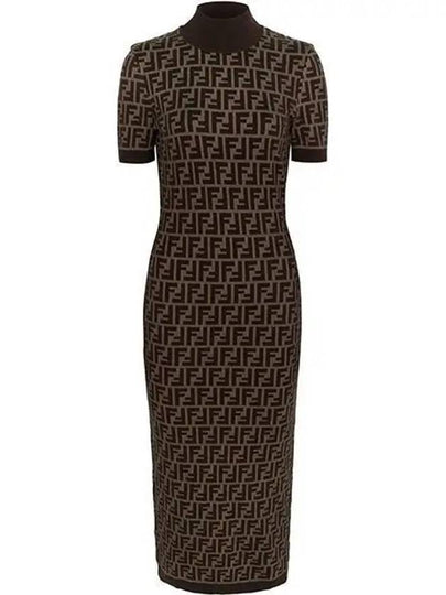 FF Cotton Midi Dress Brown - FENDI - BALAAN 2