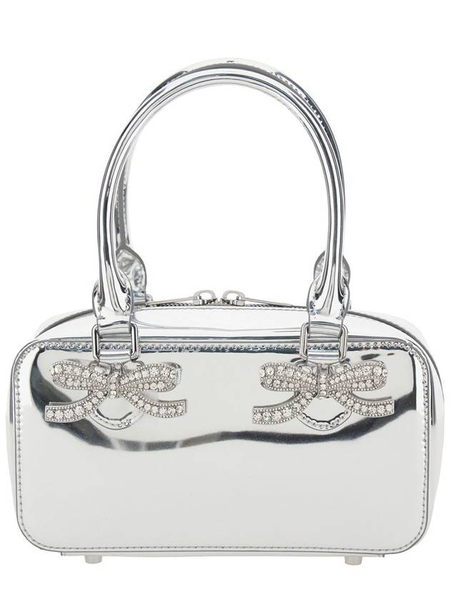 Silver-Colored Handbag With Bows On The Front In Laminated Leather Woman - SELF PORTRAIT - BALAAN 1