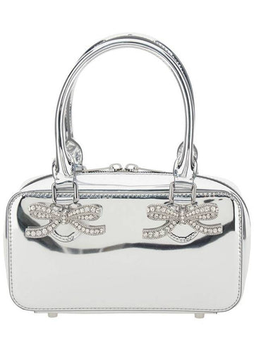 Silver-Colored Handbag With Bows On The Front In Laminated Leather Woman - SELF PORTRAIT - BALAAN 1