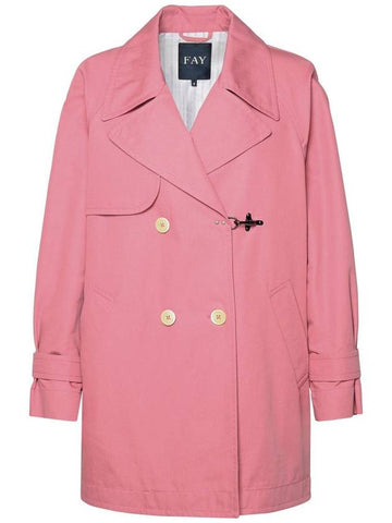 Fay Double-Breasted Pink Cotton Trench Coat - FAY - BALAAN 1