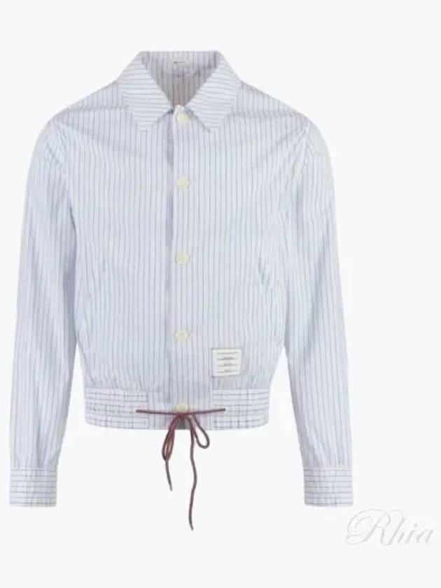 Drawstring Striped Shirt Jacket Light Blue - THOM BROWNE - BALAAN 2