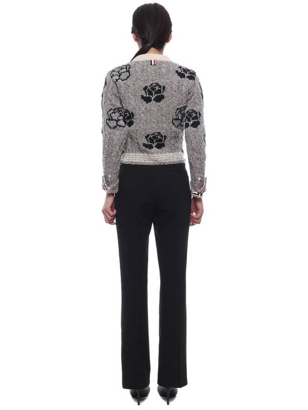 Rose intarsia cable knit cardigan gray - THOM BROWNE - BALAAN 6