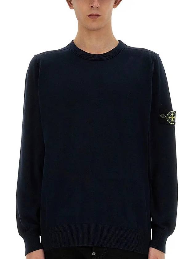 Crewneck Soft Cotton Knit Top Navy - STONE ISLAND - BALAAN 3