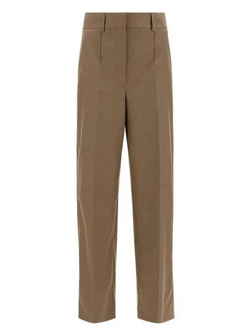Wool Trousers High Waist Pants Brown - BURBERRY - BALAAN.