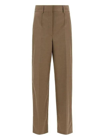 Wool Trousers High Waist Straight Pants Brown - BURBERRY - BALAAN 1