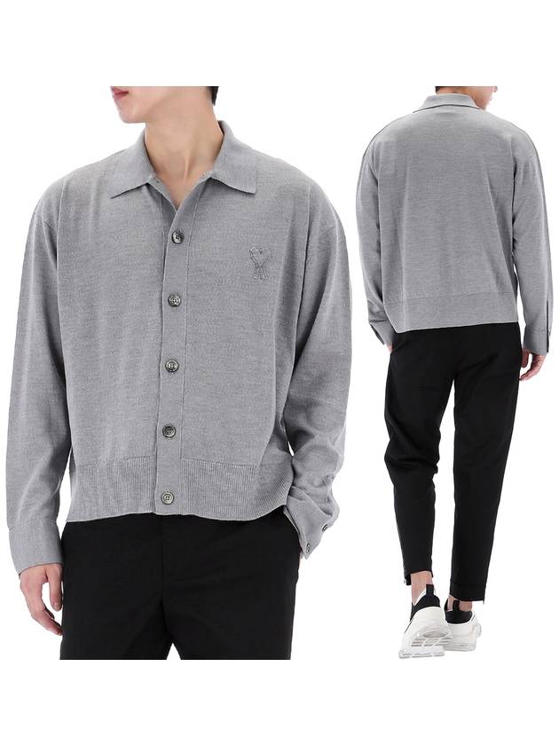 De Coeur Logo Wool Cardigan Heather Grey - AMI - BALAAN 2