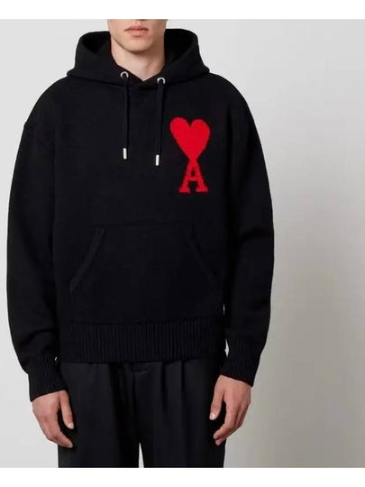 Big Heart Logo Wool Hoodie Black - AMI - BALAAN 2